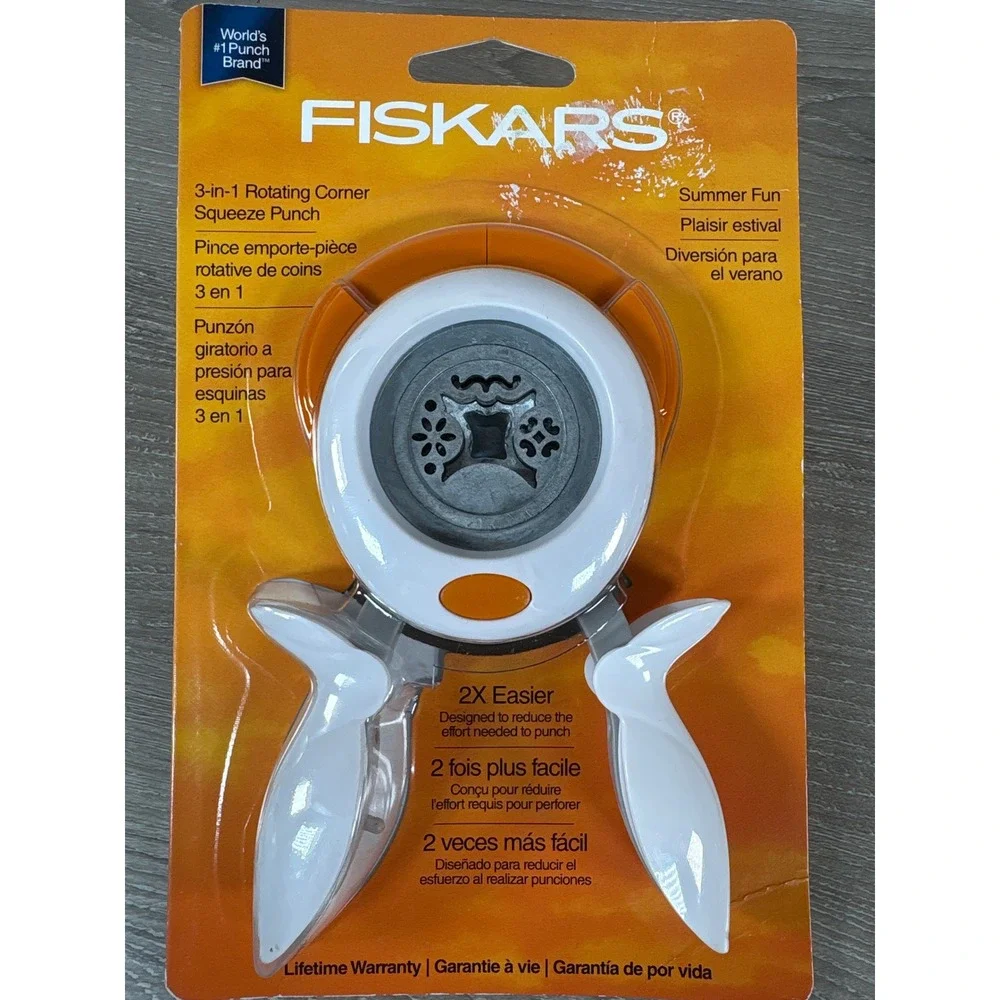 Fiskars Squeeze Punch Lot 3-in-1 Rotating Corner & Large Petal by Petal New